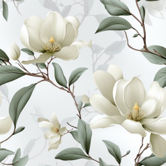 Engraved Magnolia: Clean & Subtle Floral Design Seamless Pattern