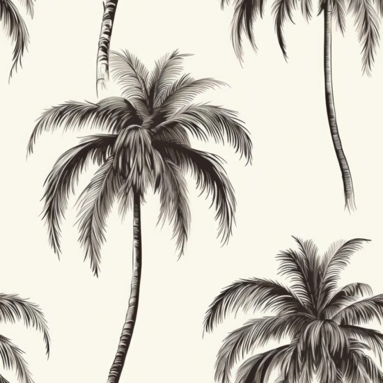 Engraved Palm Tree Silhouette Design Seamless Pattern