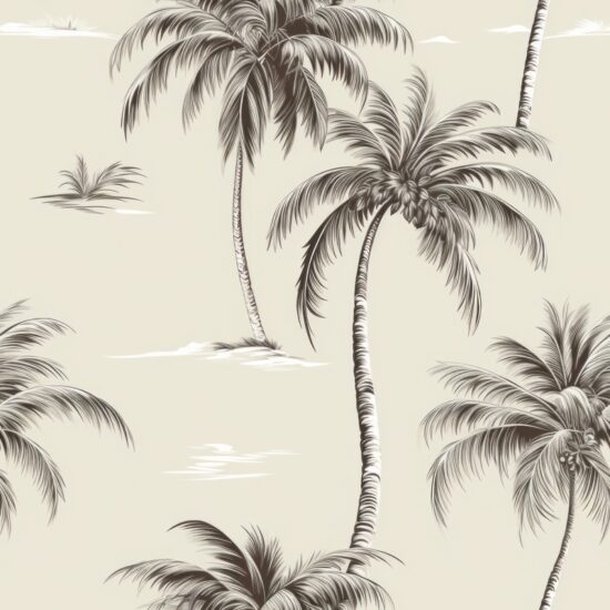 Engraved Palm Tree Sketch: Minimalistic Illustration Seamless Pattern