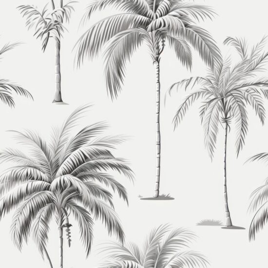 Engraved Palm Tree Sketch on Subtle Grey Seamless Pattern