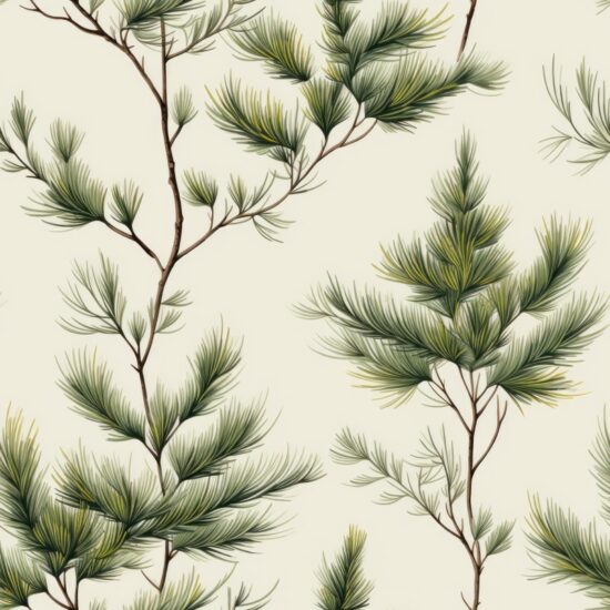Engraved Pine Forest: Minimalistic Nature Illustration Seamless Pattern