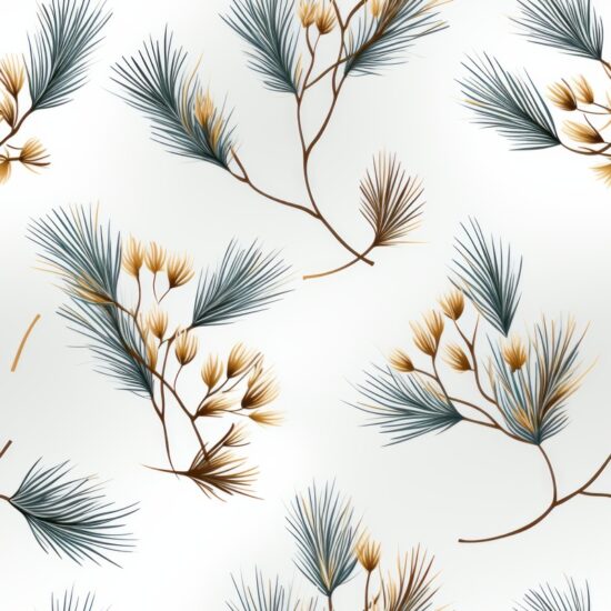 Engraved Pine Sketch - Subtle Grey and Gold Seamless Pattern