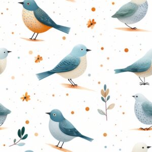 Ethereal Avian Artwork - Minimalistic Birds on Grey Seamless Pattern