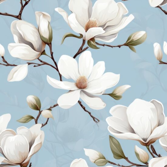 Ethereal Blooming: Magnolia Blossom Delight Seamless Pattern