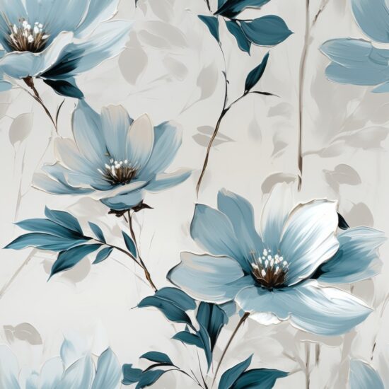 Ethereal Blooms: Subtle Grey and Cyan Floral Seamless Pattern
