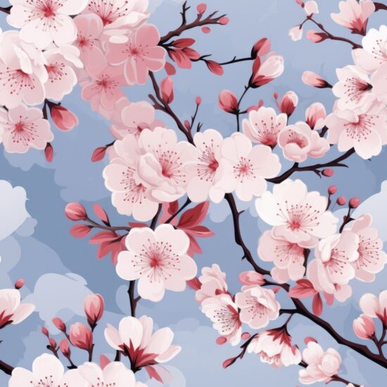 Ethereal Japanese Cherry Blossoms Seamless Pattern