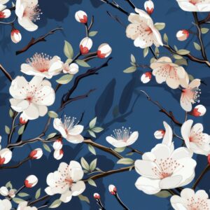 Ethereal Japanese Cherry Blossoms Square Seamless Pattern