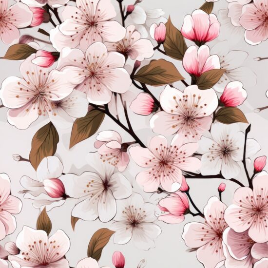 Ethereal Japanese Ink Blossoms Seamless Pattern
