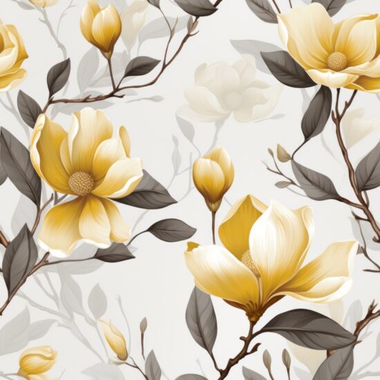 Ethereal Magnolia Blossom: Botanical Floral Wonder Seamless Pattern