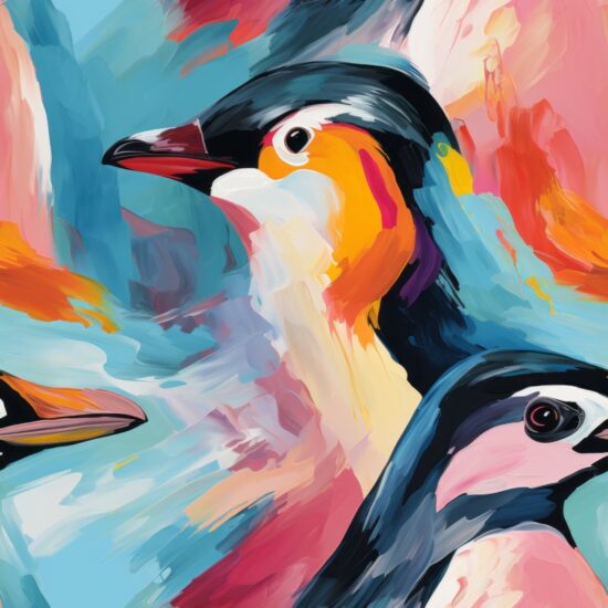 Expressive Penguin Art Seamless Pattern