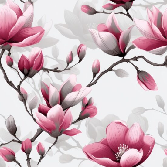 Exquisite Magnolia Elegance: Engraved Floral Chic Seamless Pattern