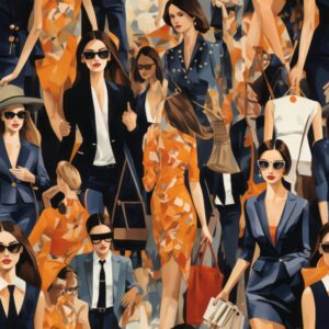 Fashionable Outfits and Accessory Illustrations Seamless Pattern