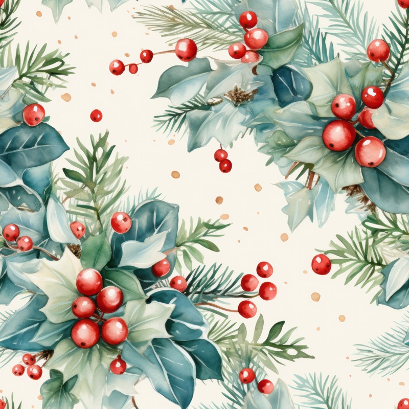 Festive Winter Watercolor Wreaths: Floral & Conifer Design Seamless Pattern