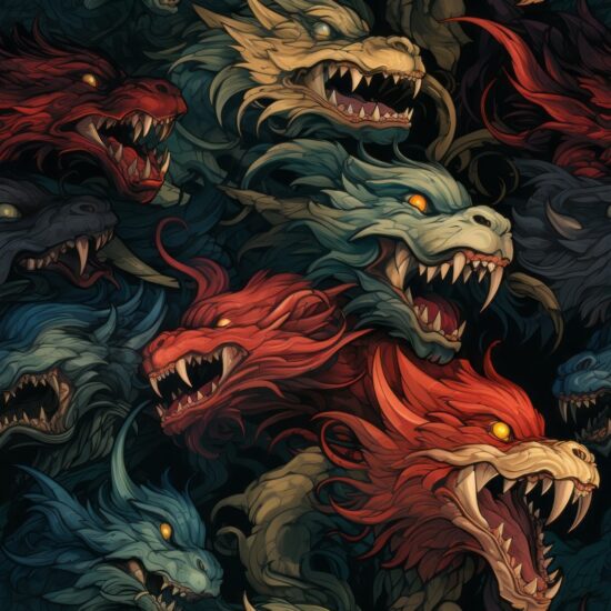 Fiery Dragon: Digital Illustration Collection Seamless Pattern