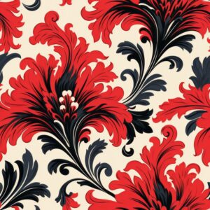 Fiery Floral Damask Seamless Pattern