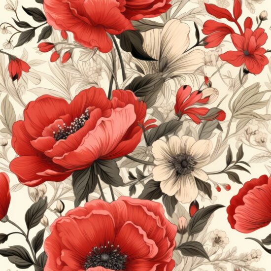Fiery French Florals Seamless Pattern