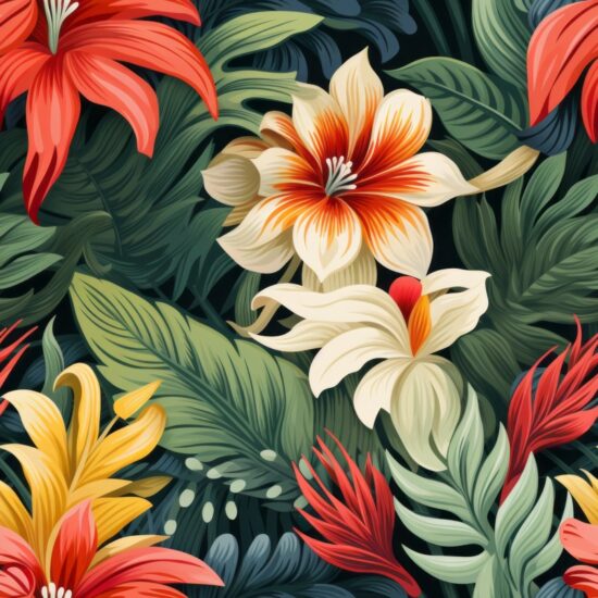 Floral Bliss: Botanical Palette Knife Pattern Seamless Pattern