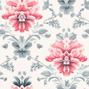 Floral Botanical Damask - Grey and Pink Seamless Pattern