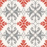 Floral Crosshatching Elegance: Grey and Red Damask Seamless Pattern