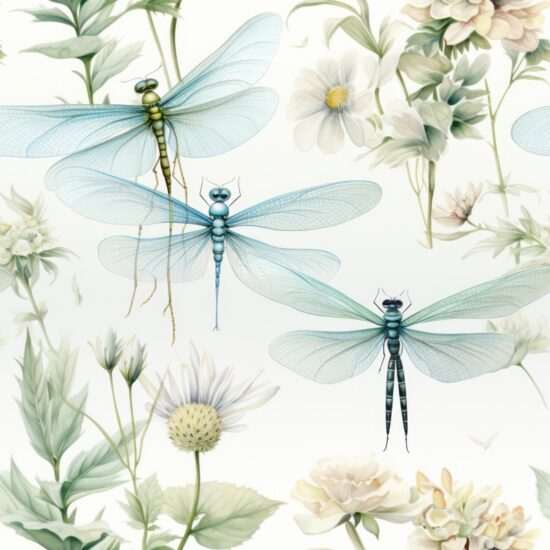 Floral Dragonfly Delight Seamless Pattern