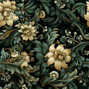 Floral Filigree Linocut Print Seamless Pattern