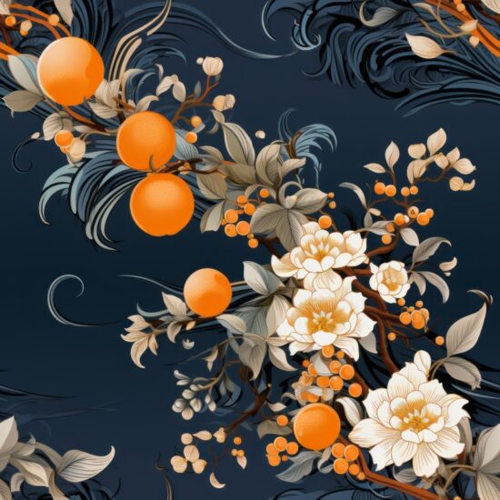 Floral Fusion: Vibrant Orange Calligraphy Seamless Pattern