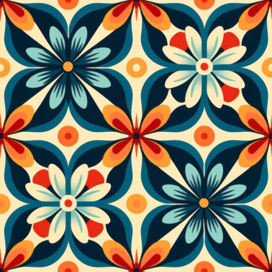 Floral Gaze: Geometric Flower Motif Seamless Pattern