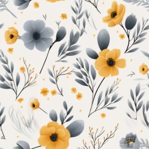 Floral Harmony: Clean Grey & Yellow Watercolor Seamless Pattern