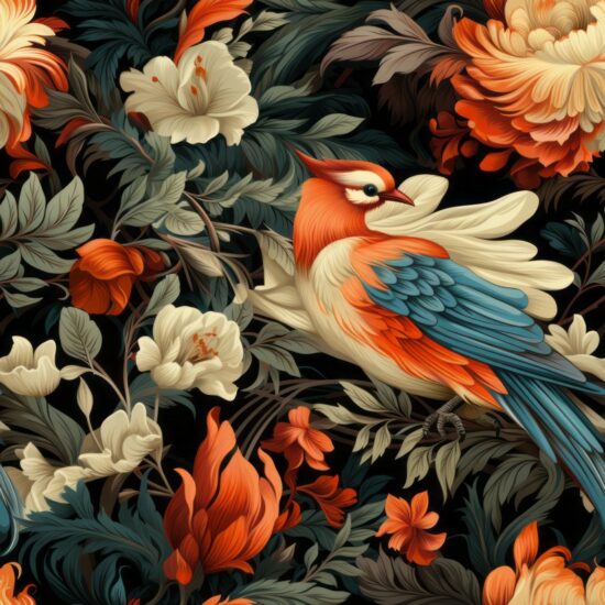 Floral Renaissance Birds Seamless Pattern