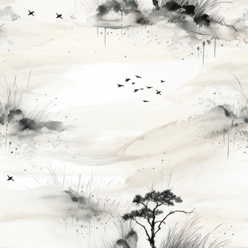 Flowing Brushstrokes: Serene Sumi-e Zen Seamless Pattern