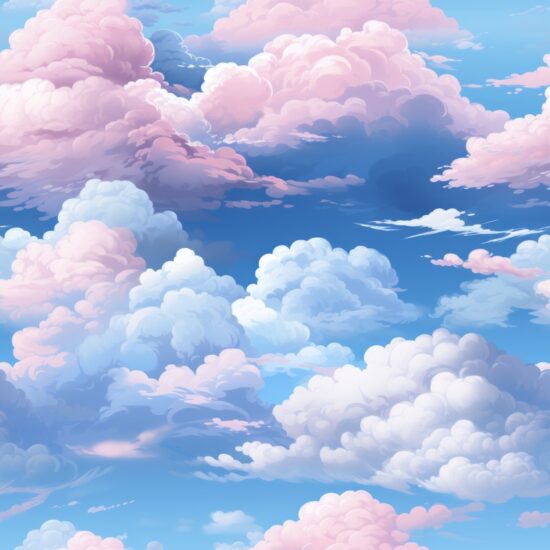 Fluffy Clouds: Serene Cumulus in Azure Seamless Pattern
