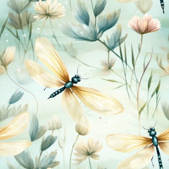 Fluttering Dragonflies in Nature-inspired Illustration Seamless Pattern