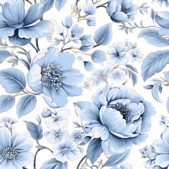French Blue Cottage Floral Seamless Pattern