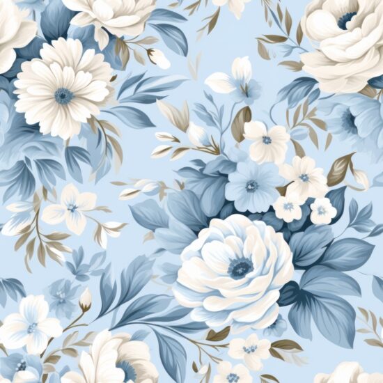 French Cottage Baby Blue Floral Seamless Pattern