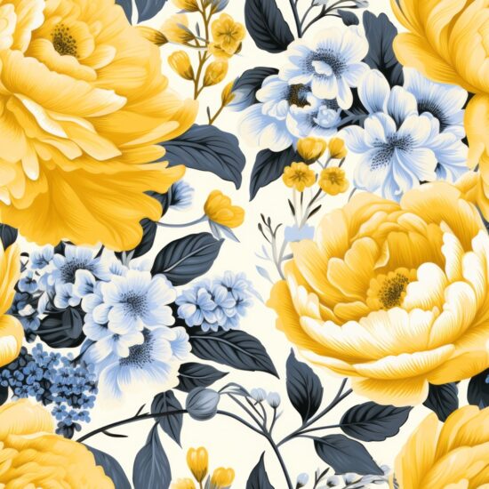 French Cottage Blooms in Yellow Seamless Pattern