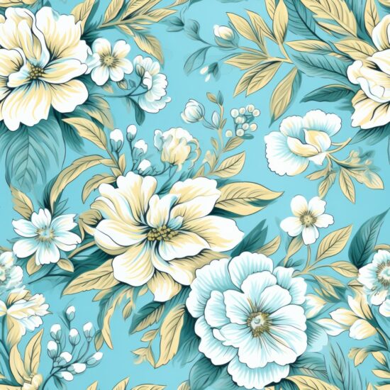 French Cottage Floral Turquoise Green Seamless Pattern