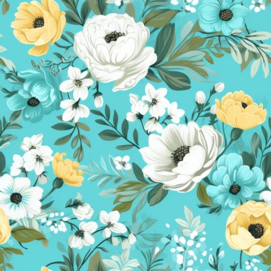 French Cottage Floral Turquoise Green Seamless Pattern