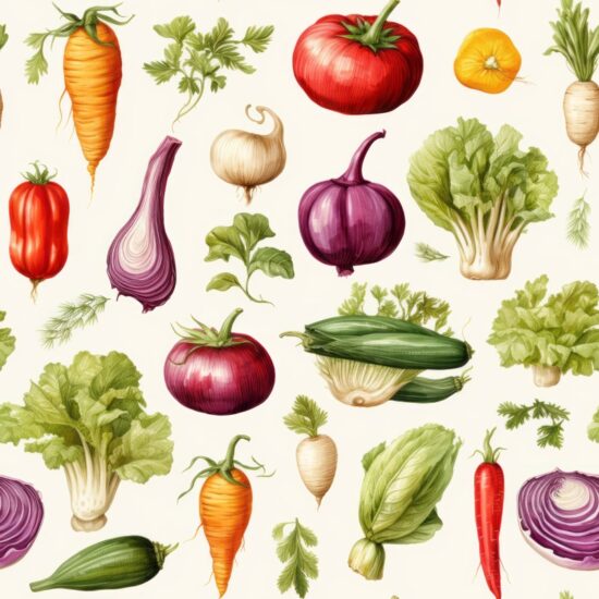 Fresh Harvest Watercolor Vegetable Illustrations Seamless Pattern