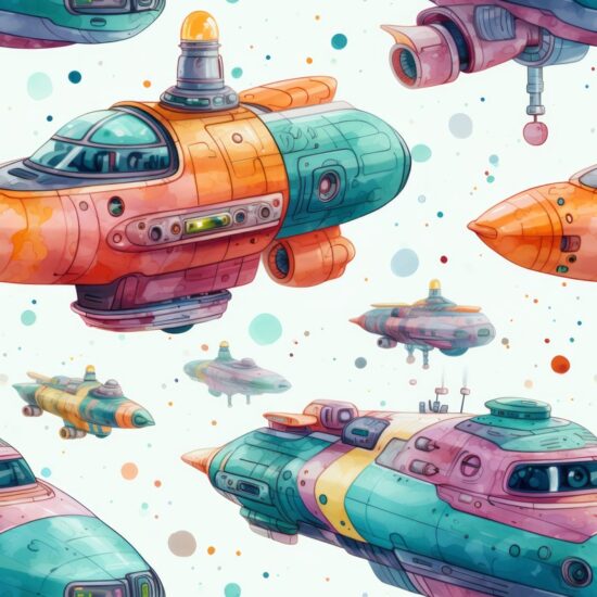 Futuristic Watercolor Spaceship Marvel Seamless Pattern