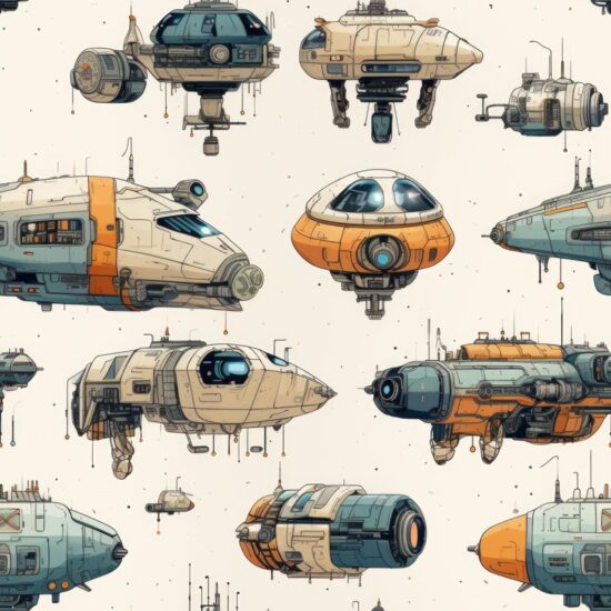 Futuristic Watercolor Spaceships - Aerial Adventure! Seamless Pattern