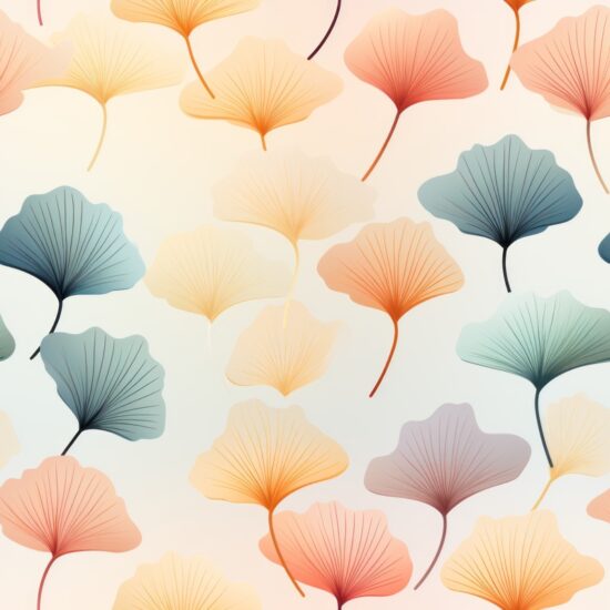 Ginkgo Leaf Sunrise Gradient - Floral Leaf Design Seamless Pattern