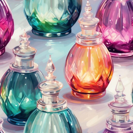 Glass Perfume Bottle in Oil Paint Seamless Pattern