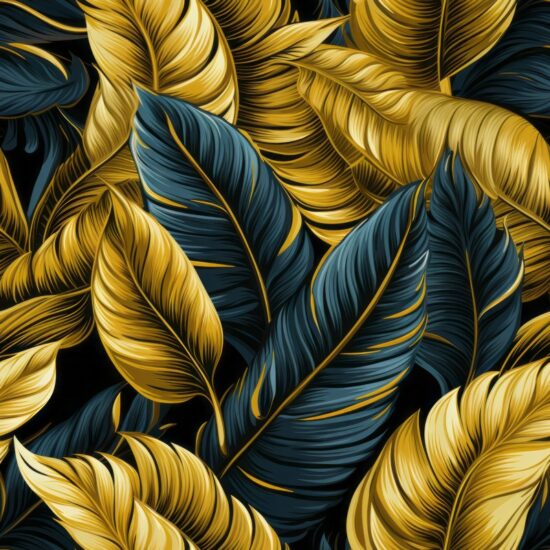 Golden Banana Leaf Line Art Seamless Pattern