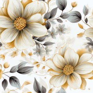 Golden Blooms: Elegant Floral Illustration Seamless Pattern