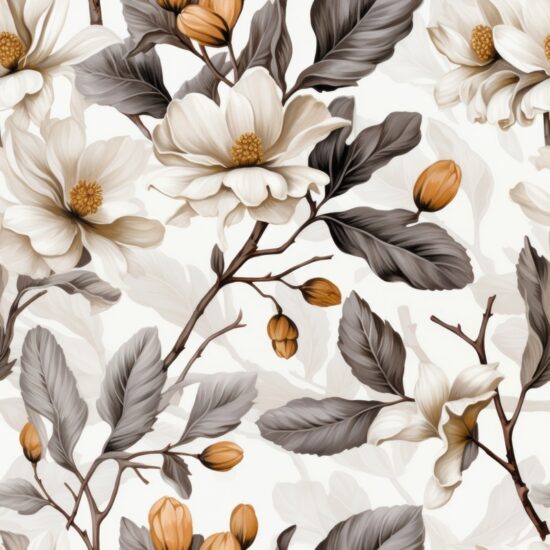 Golden Oak: Elegant Floral and Plant Design Seamless Pattern