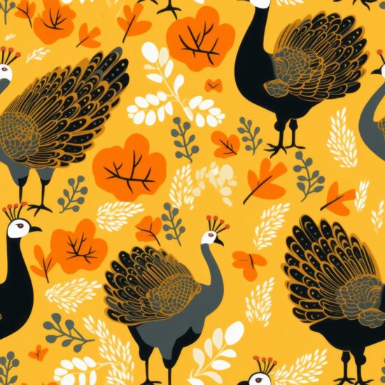 Golden Thanksgiving Turkeys Seamless Pattern