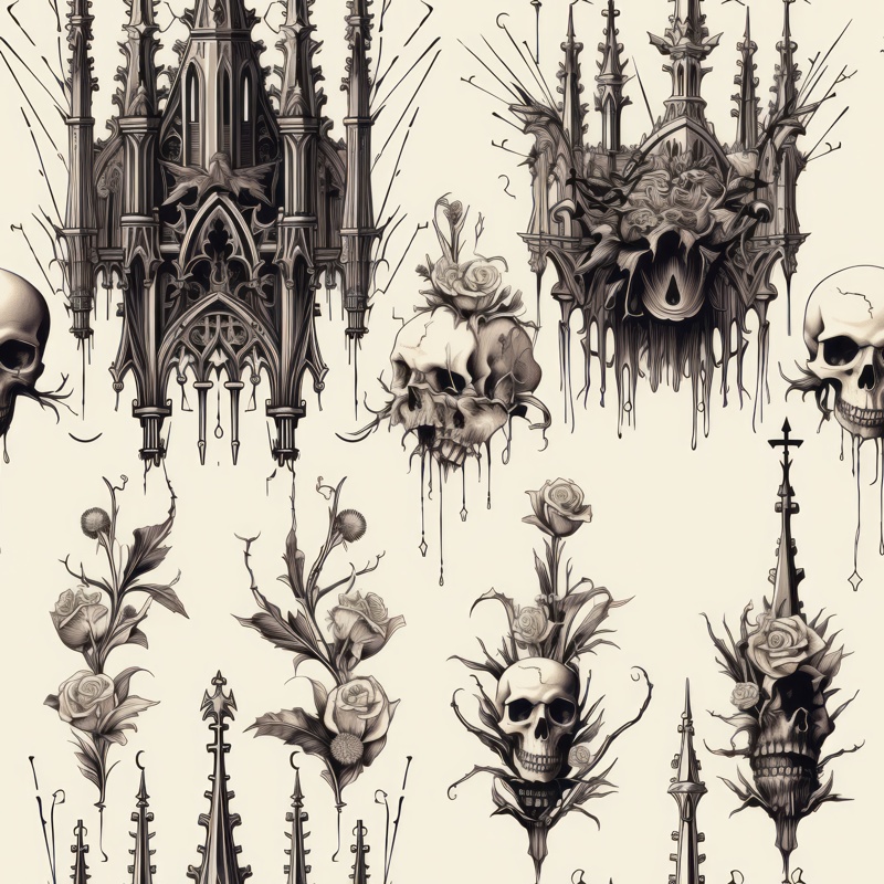 Gothic Chandelier Sketch Pattern Seamless Pattern