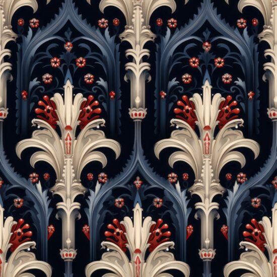 Gothic Manuscript Floral Elegance Seamless Pattern