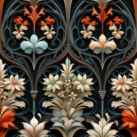 Gothic Manuscript Floral Exquisiteness Seamless Pattern