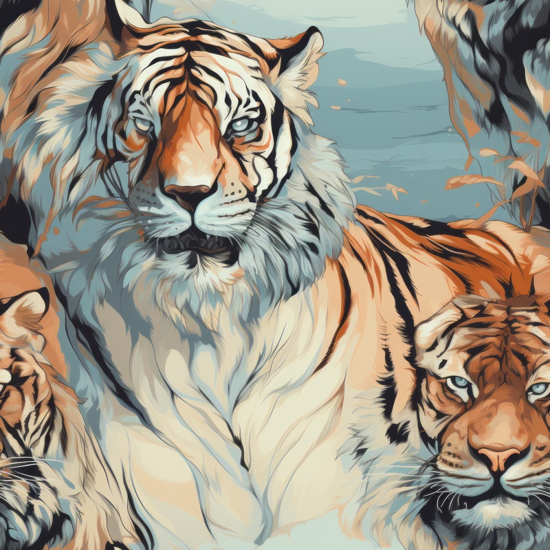 Graceful Tiger Subtle Colors Seamless Pattern